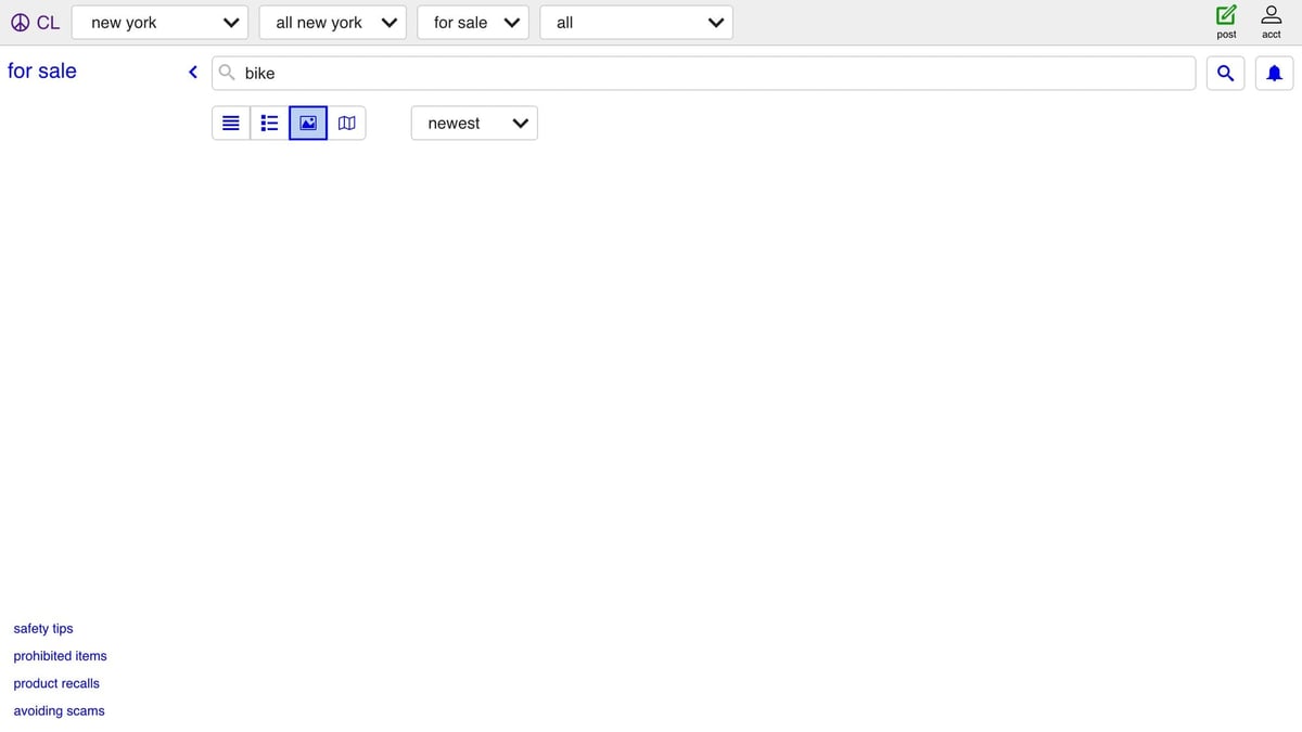 Craigslist search results (we will scrape listing cards)
