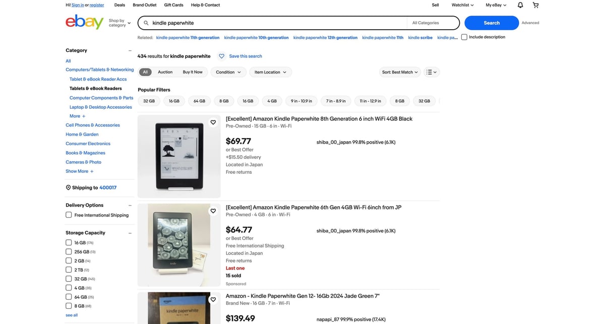 eBay search results (active listings we’ll parse)
