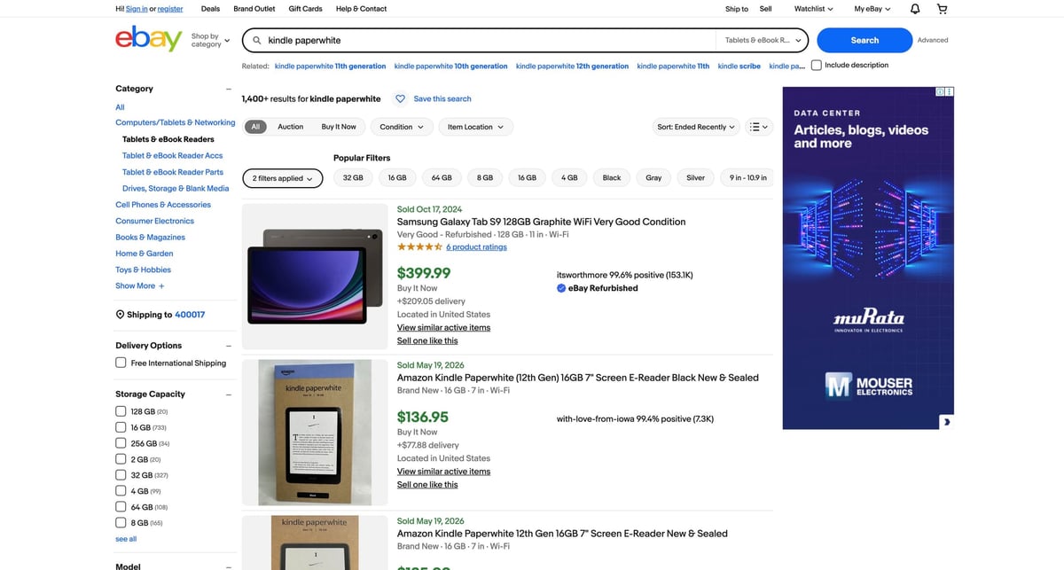 eBay sold + completed results (sold prices we’ll parse)