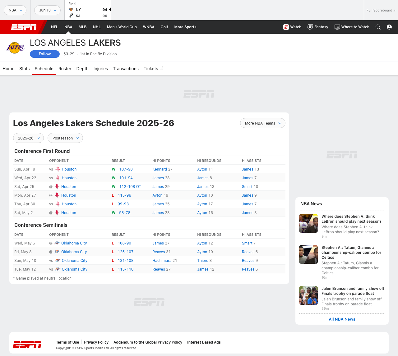 ESPN team schedule page (we’ll extract dates, opponents, and game results from the serialized page data)