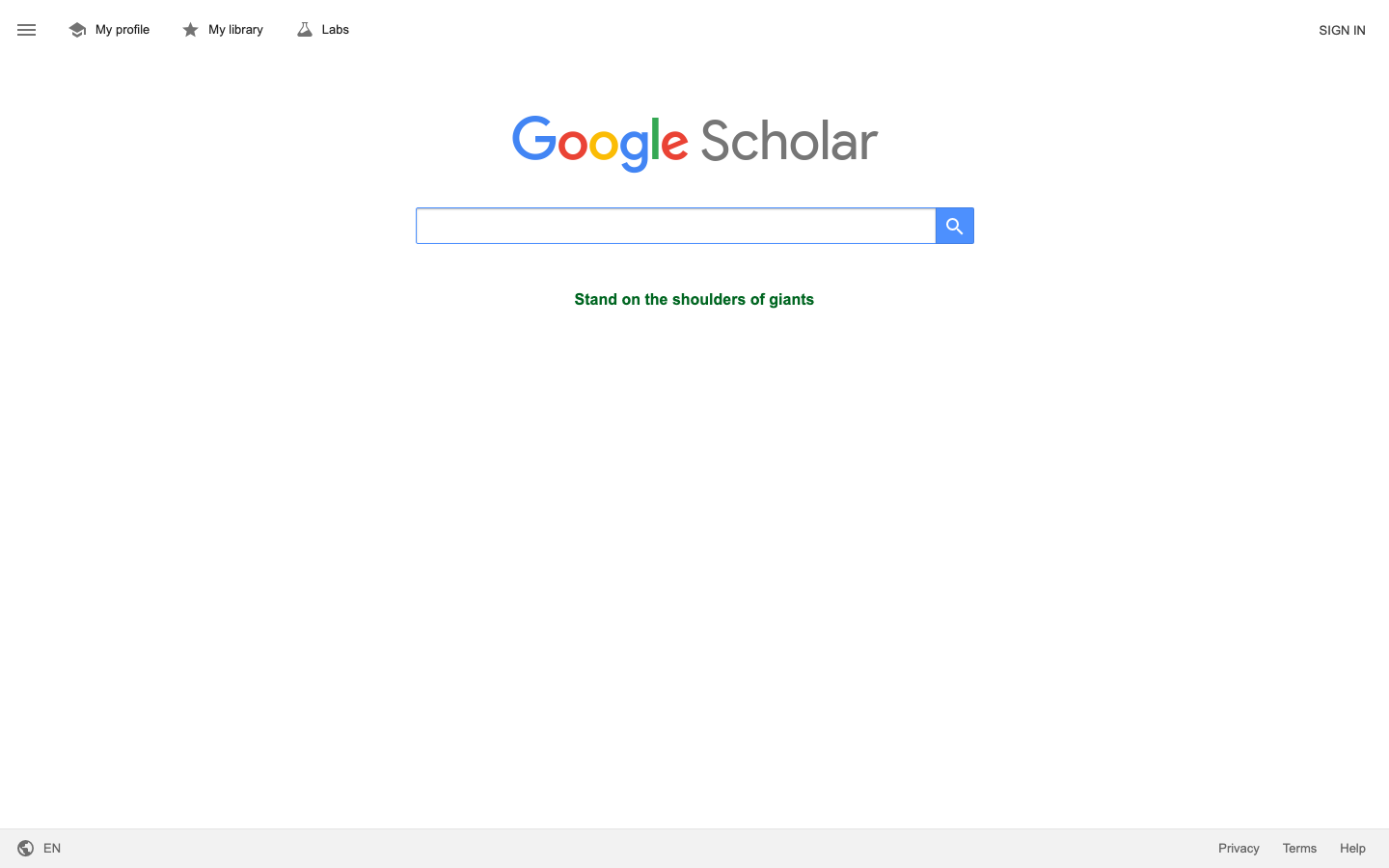Google Scholar homepage
