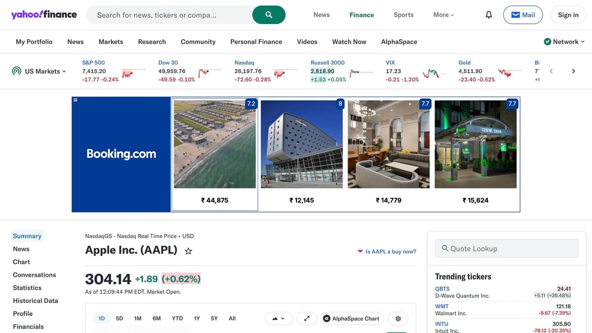 Yahoo Finance quote page (we’ll extract quote fields + summary stats)